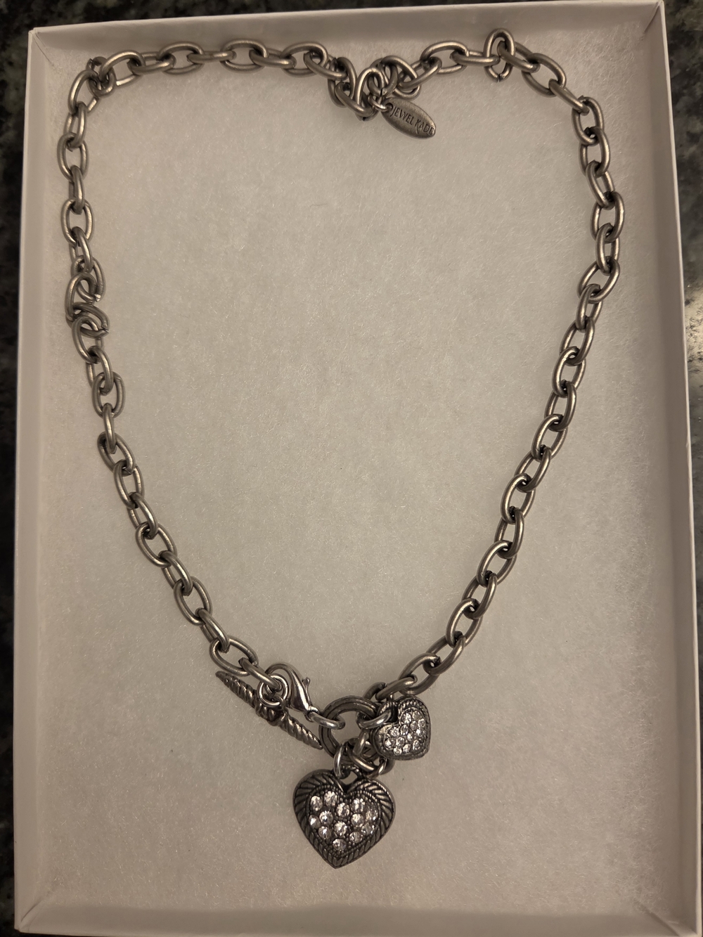 Sterling Silver Heart Charm Chain Necklace with CZ Accents